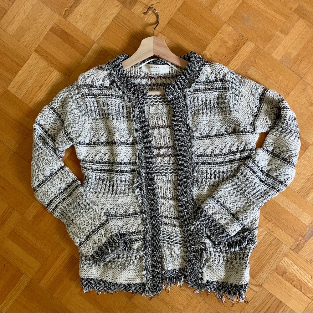 Zara fringe striped metallic open jacket